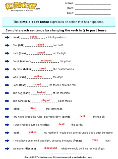 Change The Verbs To Past Tense Form Answer Simple Past Tense