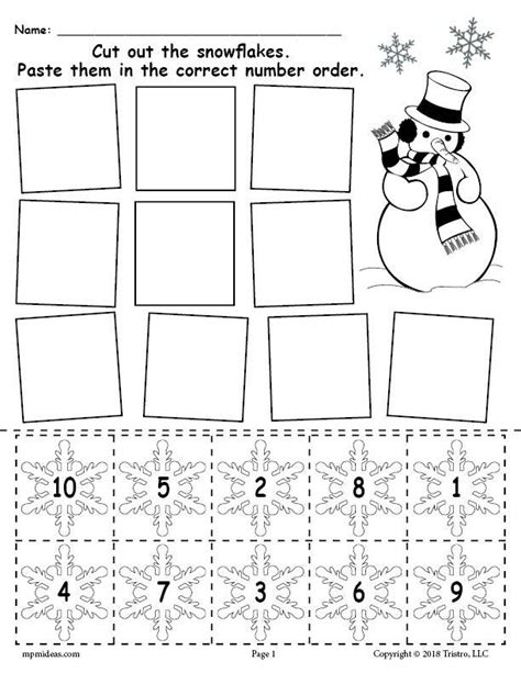 Worksheets that save paper, ink and time. Printable Snowflake Number Ordering Worksheet Numbers 1-10 ...