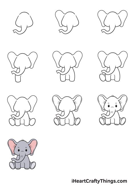 How To Draw Baby Elephant Drawing For Kids Step By St