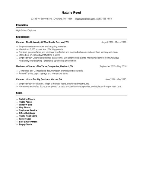 Cleaner Resume Examples And Tips Zippia