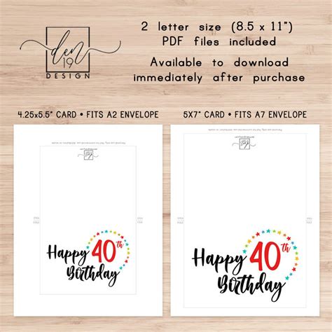 Printable Happy 40th Birthday Card Instant Download Pdf Etsy