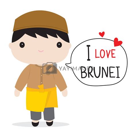 Cartoon Brunei Couple Wearing Traditional Costumes St