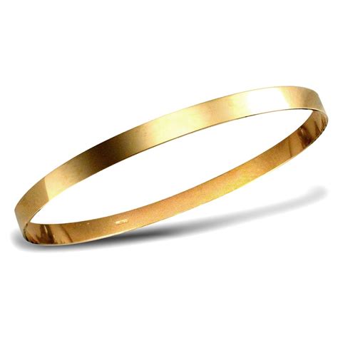 Ladies Solid 9ct Yellow Gold Flat Band Slave 5mm Bangle