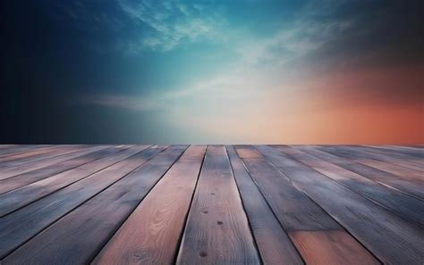 Premium Ai Image Wooden Floor With A Sunset In The Background