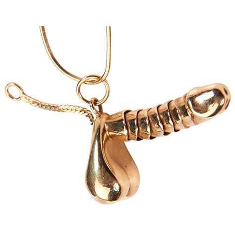 Erotic Erectable Articulated Penis Pendant Necklace 14K Yellow Gold