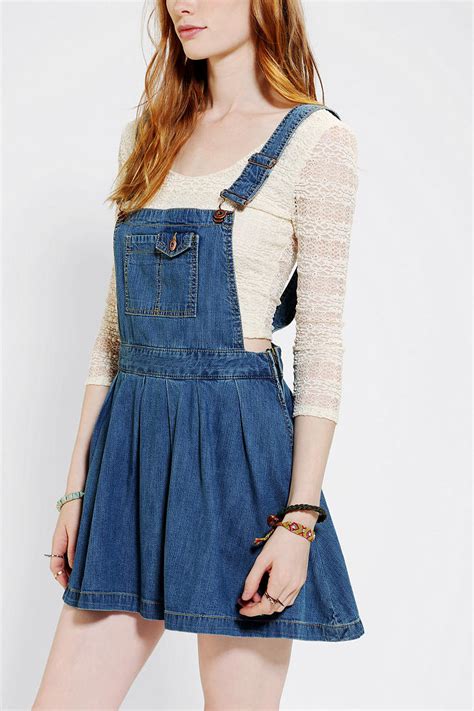 Urban Outfitters Coincidence Chance Pleated Denim Overall Skirt In