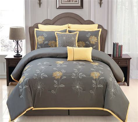 Dark grey and black accent colors help to outline the oversized floral pattern and are used in the matching decorative. Details about Luxurious 8 PCS Embroidery Bed In A Bag ...