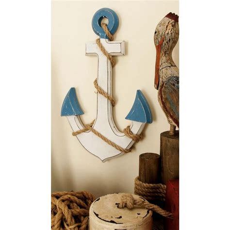 Litton Lane Wood White Anchor Wall Decor With Twisted Rope 18179 The