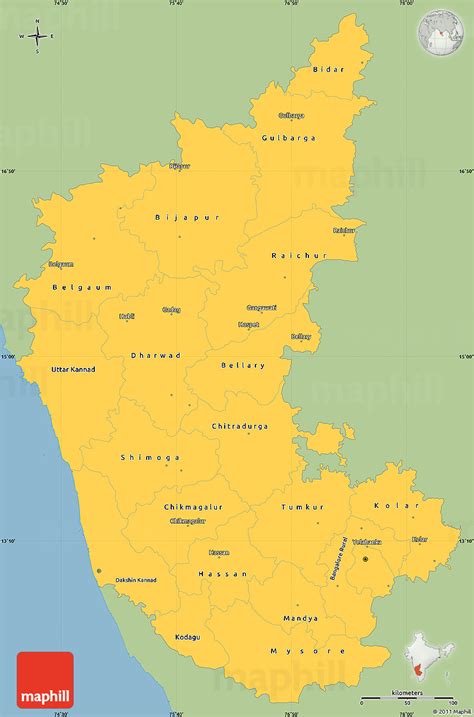 Political map of india with the several states where karnataka. Savanna Style Simple Map of Karnataka, single color outside