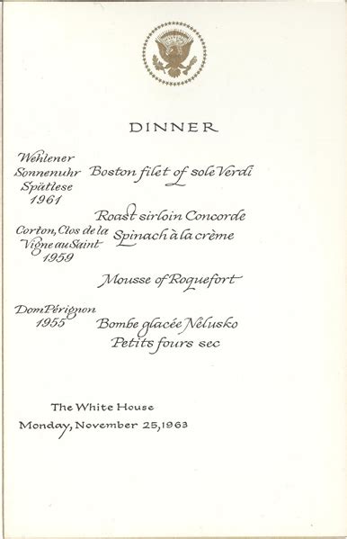 Lot Detail Kennedy Administration Cancelled Dinner Menu Prayer Card Commemorative Book