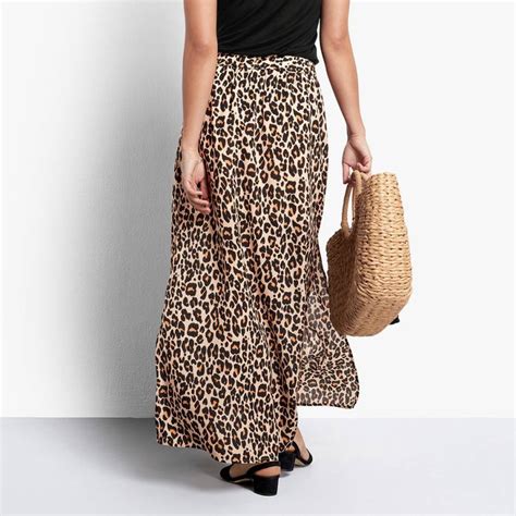 Leopard Print Split Maxi Skirt Brandalley