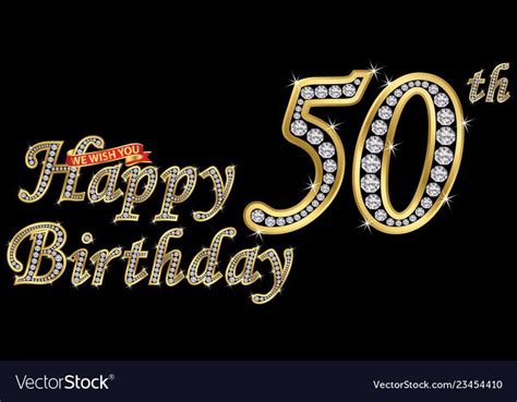 50 Years Happy Birthday Golden Sign With Diamonds Vector Image Ad