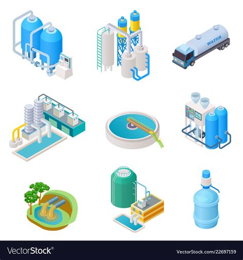 Water Purification Technology Isometric Treatment Vector Image