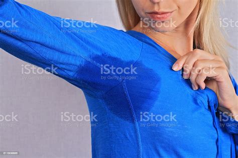 Sport Woman Armpit Sweating Transpiration Stain Hyperthyroidism Concept