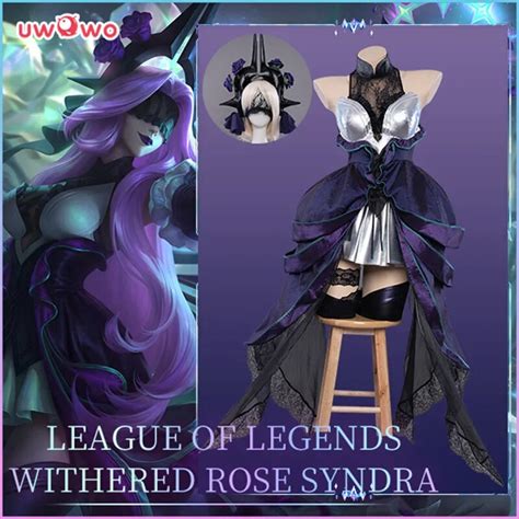 In Stock UWOWO Syndra Cosplay With Headwear League Of Legend LOL Halloween Costume Withered Rose