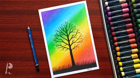 Easy Rainbow Tree Drawing With Oil Pastels Prabudbz Art Youtube
