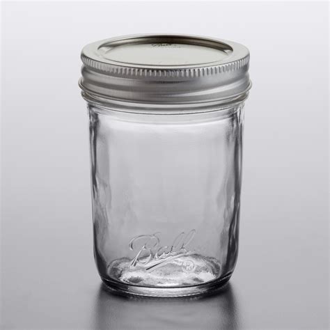Ball 1440060801 8 Oz Half Pint Regular Mouth Smooth Sided Glass Canning Jar With Silver Metal