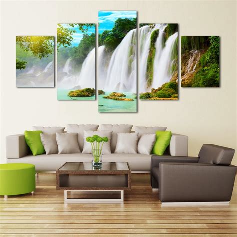 5 Piecesset Wall Art Pictures Nature Scenery Waterfall Trees Canvas