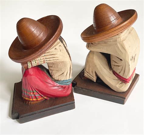 Mexican Wooden Bookends Pair Mexico Wood Book Ends Mid Century Souvenir