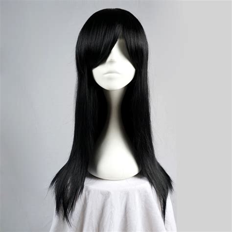 55cm 70cm long straight black anime cosplay full wig wig cap heat resistant in synthetic none