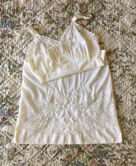 vintage slip lingerie white full slip retro embroidered etsy