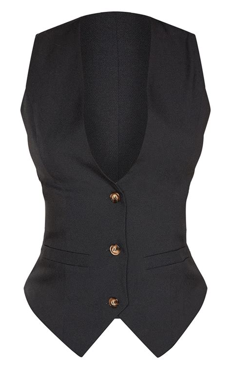 Black Fitted Waistcoat Tops Prettylittlething Il