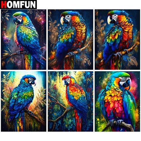 Homfun 5d Diy Diamond Painting Animals Parrots Full Drill Resin