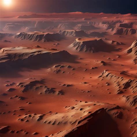 Landscape View Of Mars Canyon Valles Marineris Sunset Blue Sky Mars