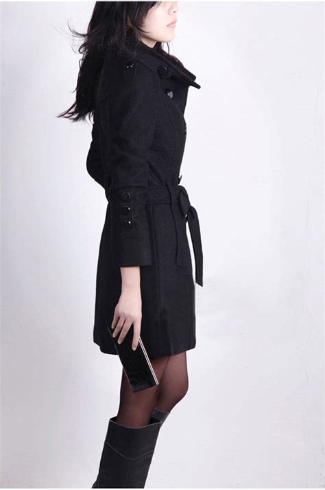 double breasted stand collar belt slim long plus size coat may your fashion