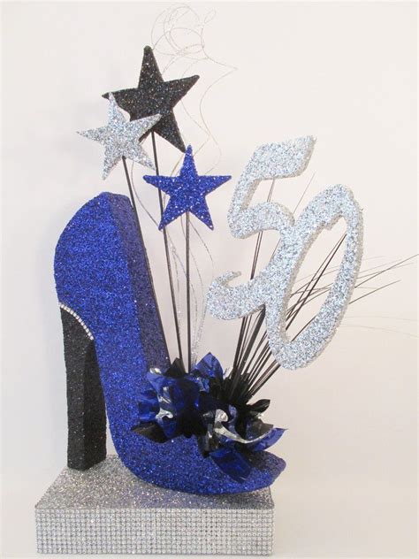 50th Royal Blue High Heel Shoe Birthday Centerpiece Designs By Ginny