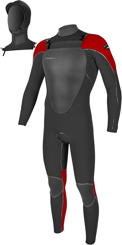 2018 Oneill Mutant 5 4mm Hooded Chest Zip Wetsuit Graphite Red 4762