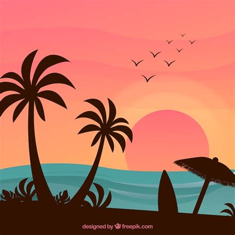 Free Vector Lovely Tropical Beach With Flat Design