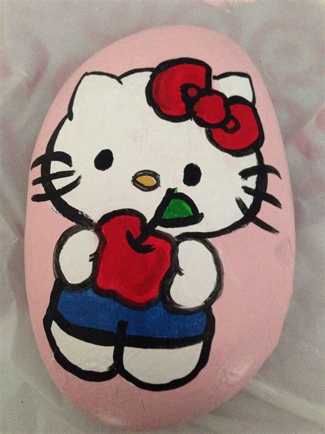 Painted Hello Kitty Rock Rock Painting Designs Painted Rocks Paint Rock
