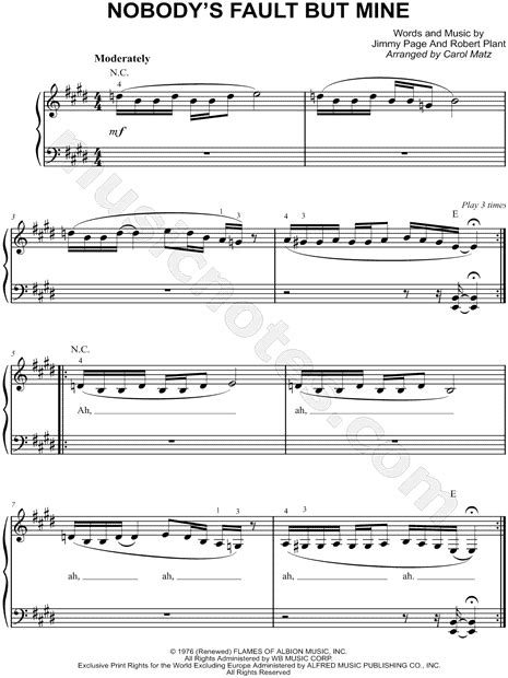 Led Zeppelin Nobodys Fault But Mine Sheet Music Easy Piano In E Major Download And Print