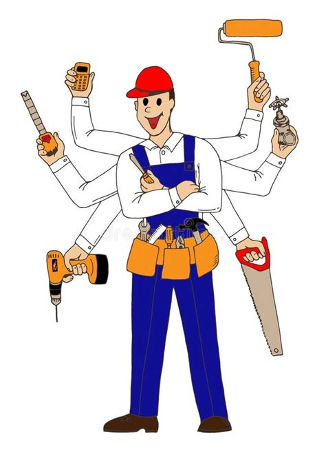 Many Hand Builder Repairman Worker Vector Illustration Hand Drawing