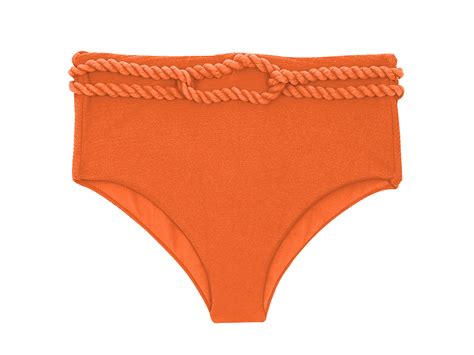 Orange Textured High Waist Bikini Bottom With Twisted Rope Bottom St
