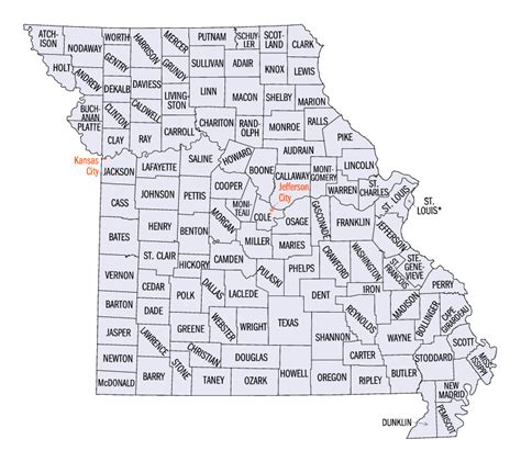 Landkarte Missouri Karte Bezirkecounties Karten