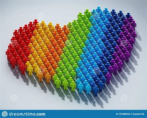 Rainbow Flag Colored Stick Figures Forming A Heart Shape 3d