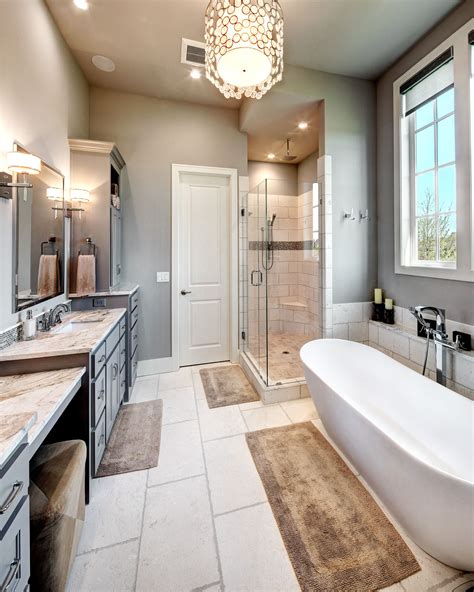 Large Master Bathroom With Double Vanities Large Tub Under Window