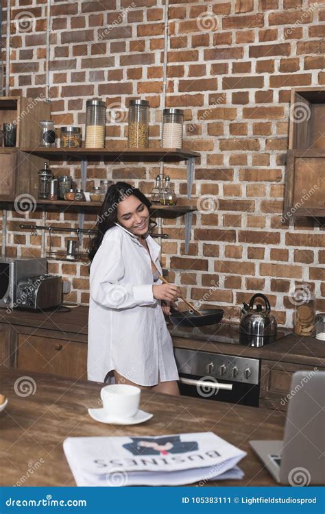 Young Woman Making Breakfast Stock Image Image Of Kitchen Gadgets