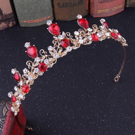 Red Crown Gothic Headdress Gorgeous Queen Crown Red Crystal Vampire Headband Belly Dance