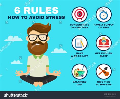 6 Rules Avoid Stress Infographic Young Stock Vector
