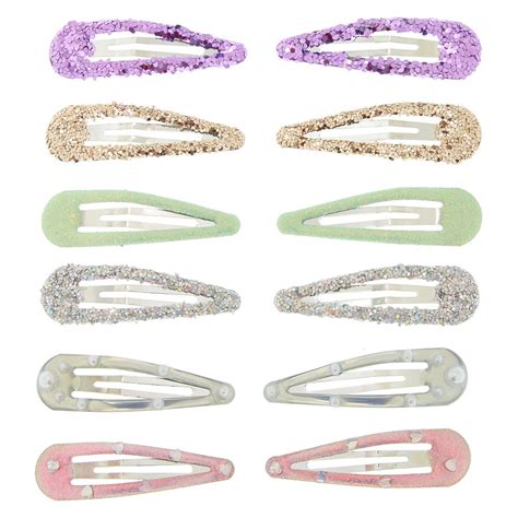 Pastel Pearl Glitter Hair Snap Clips 12 Pack Claires