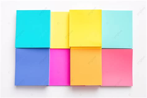 Rainbow Squares Of Colored Writing Paper On White Background High