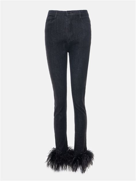 Узкие джинсы с перьями lichi online fashion store