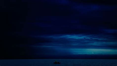 Dark Evening Blue Cloudy Alone Boat In Ocean 5k Hd Nature 4k