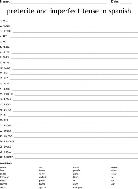 Preterite And Imperfect Tense In Spanish Word Scramble Wordmint