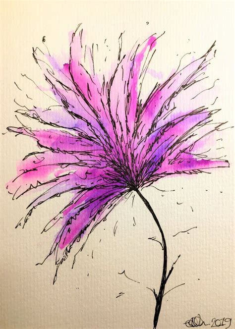 Hand Painted Greeting Card Pink Purple And Lilac Spiky Flower Design