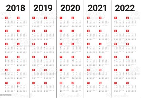 2018 2019 2020 2021 2022 年カレンダー ベクトル のイラスト素材 847541218 Istock
