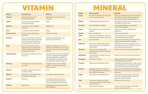 Printable Vitamin And Mineral Deficiency Symptoms Chart Vitamin